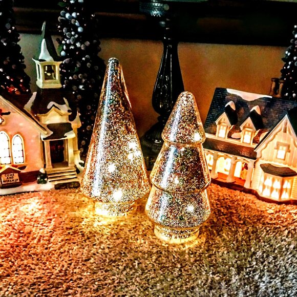 Target Christmas 2024 Glittered-Filled LED LIGHTED Glass Trees Set of 2 NEW wTAG - Picture 6 of 12